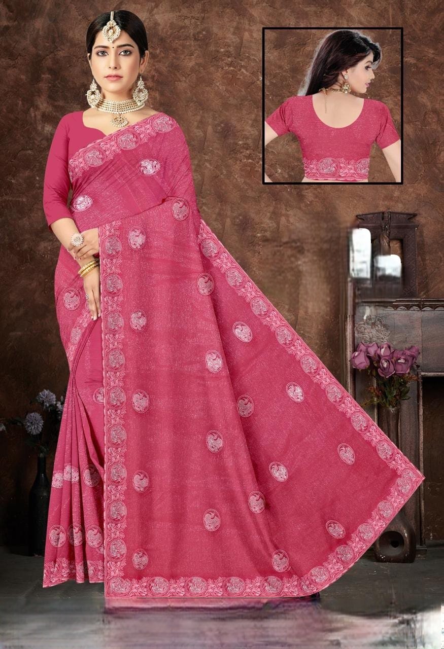 Designer Saree Simar Gold Fabric With Siroski