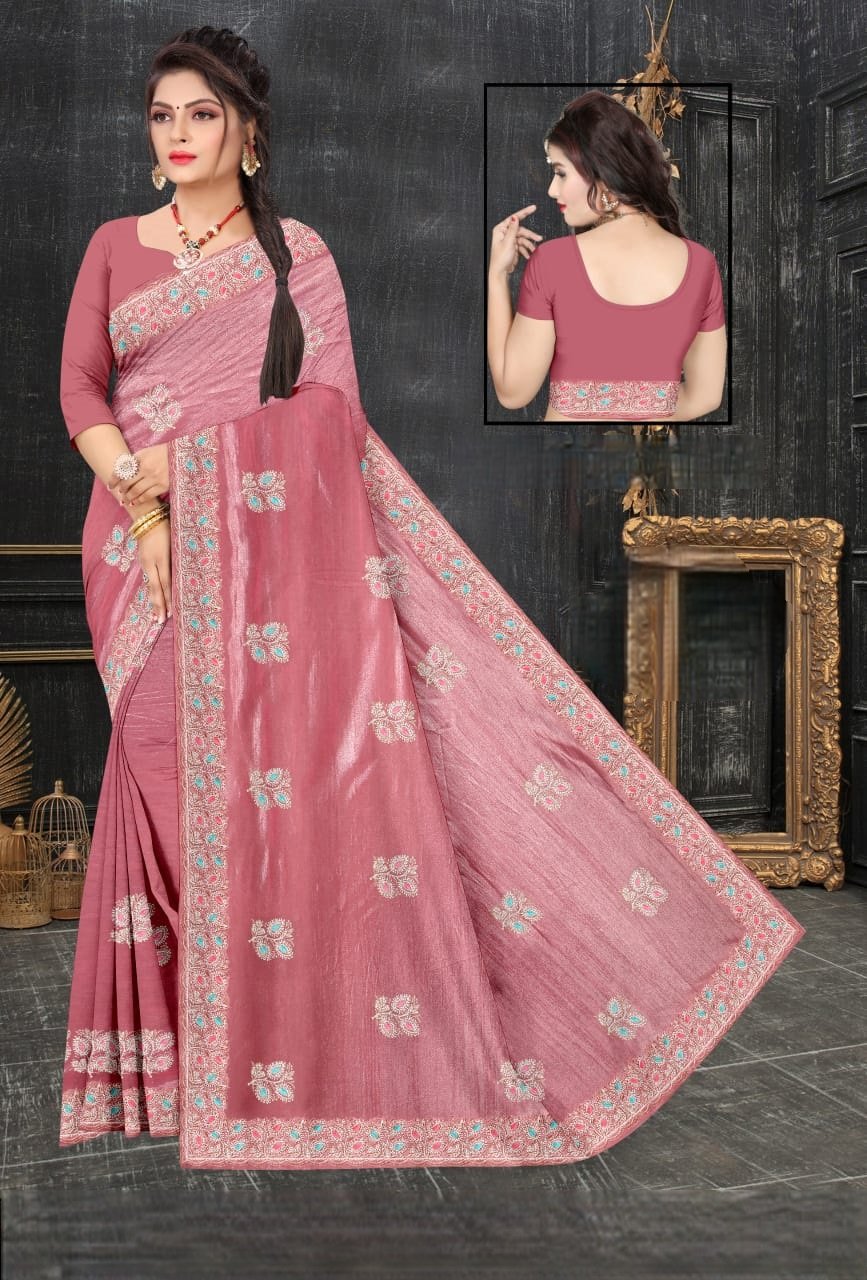 Designer Saree Twill Net Fabric With Siroski #3