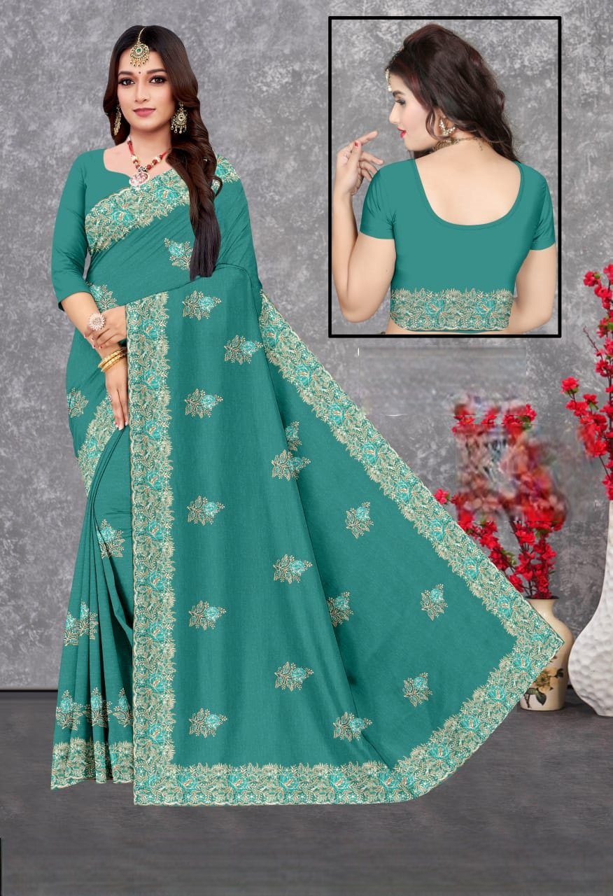 Designer Saree Twill Net Fabric With Siroski #5